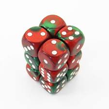 Gemini Green-Red/White 16mm D6 Dice Chessex    | Red Claw Gaming