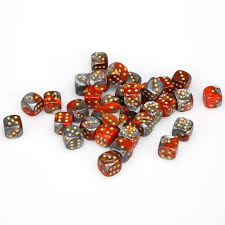 Gemini Orange-Steel/Gold 12mm D6 Dice Chessex    | Red Claw Gaming