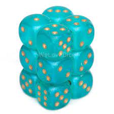 Borealis Teal/Gold 16mm D6 Luminary Effect Dice Chessex    | Red Claw Gaming