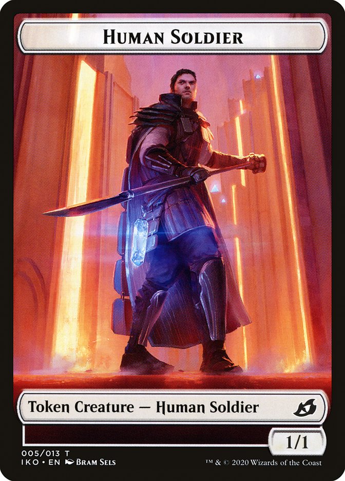 Dinosaur // Human Soldier (005) Double-Sided Token [Ikoria: Lair of Behemoths Tokens] MTG Single Magic: The Gathering    | Red Claw Gaming