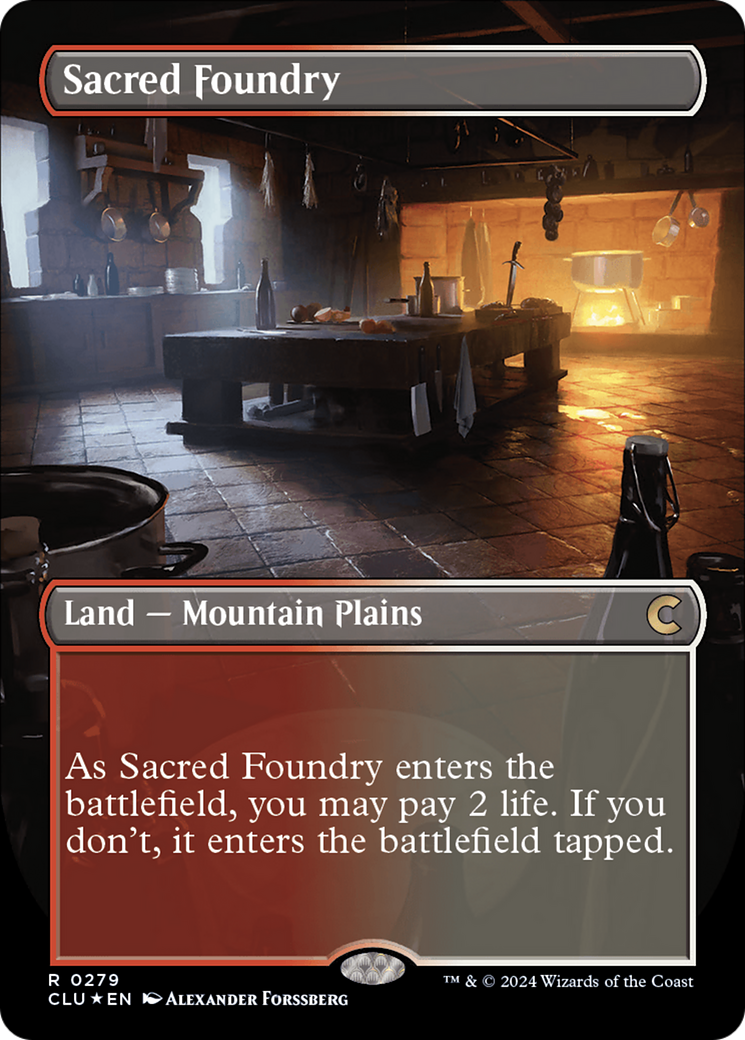 Sacred Foundry (Borderless) [Ravnica: Clue Edition] MTG Single Magic: The Gathering    | Red Claw Gaming