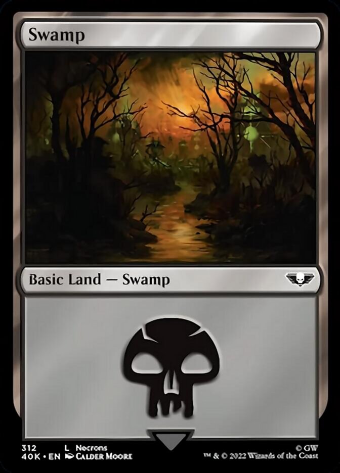 Swamp (312) (Surge Foil) [Warhammer 40,000] MTG Single Magic: The Gathering    | Red Claw Gaming