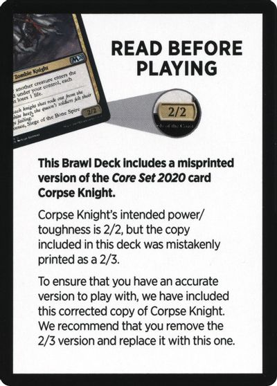 Corpse Knight Reminder Card (Knights' Charge Brawl Deck) [Core Set 2020 Tokens] MTG Single Magic: The Gathering    | Red Claw Gaming