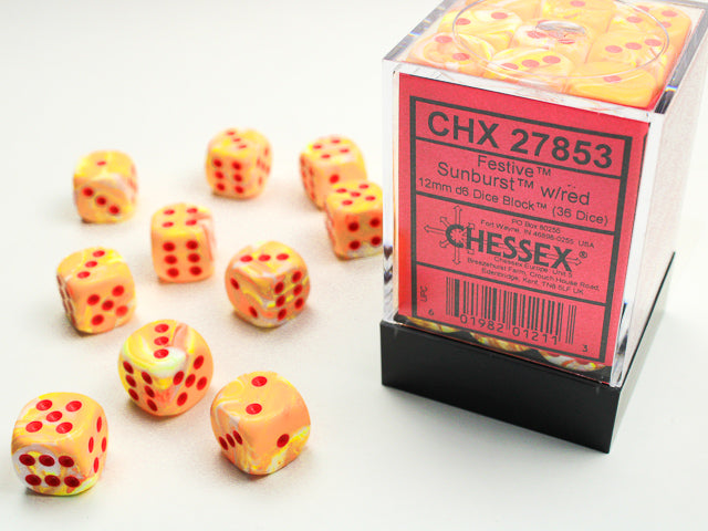 Festive Sunburst 12mm D6 Dice Chessex    | Red Claw Gaming