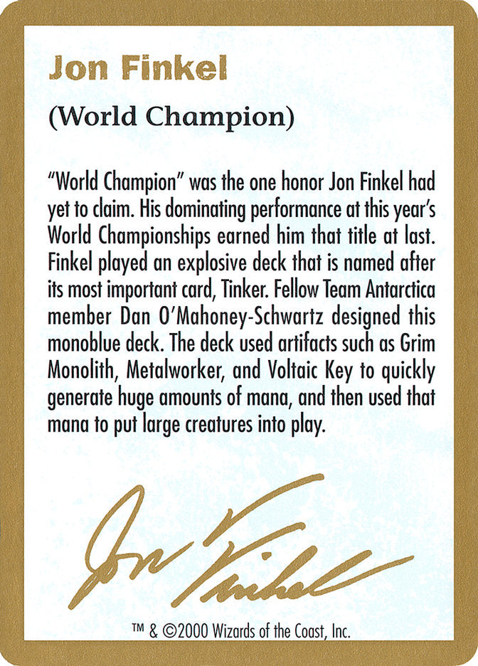 Jon Finkel Bio [World Championship Decks 2000] MTG Single Magic: The Gathering    | Red Claw Gaming