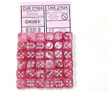 Ghostly Glow Pink/Silver 12mm D6 Dice Chessex    | Red Claw Gaming