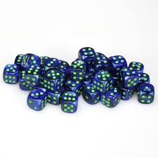 Lustrous Black Blue/Green 12mm D6 Dice Chessex    | Red Claw Gaming