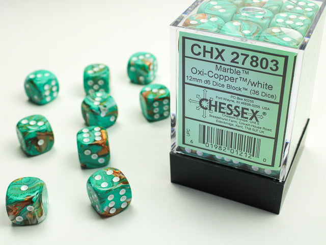 Marble Oxi-Copper/White 12mm D6 Dice Chessex    | Red Claw Gaming