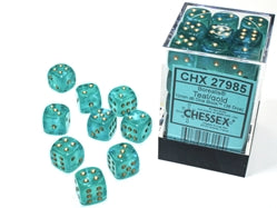 Borealis Teal/Gold 12mm D6 Luminary Effect Dice Chessex    | Red Claw Gaming