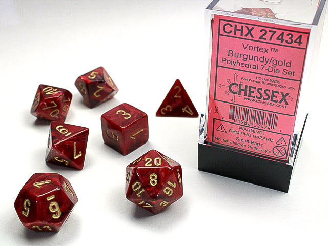 Vortex Burgundy and Gold 7-Die Set Dice Chessex    | Red Claw Gaming