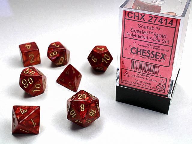 SCARAB 7-DIE SET SCARLET/GOLD Dice Chessex    | Red Claw Gaming