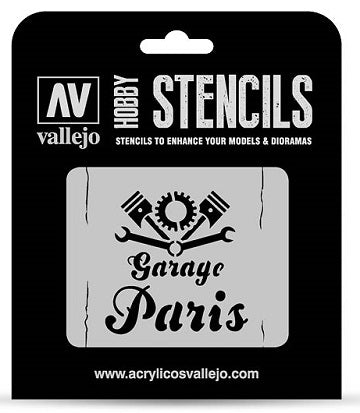 HOBBY STENCIL VINTAGE GARAGE SIGN Vallejo Stencil Vallejo    | Red Claw Gaming