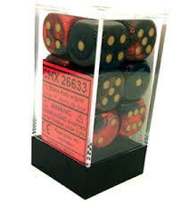 Gemini Black -Red with Gold 16mm D6 Dice Chessex    | Red Claw Gaming