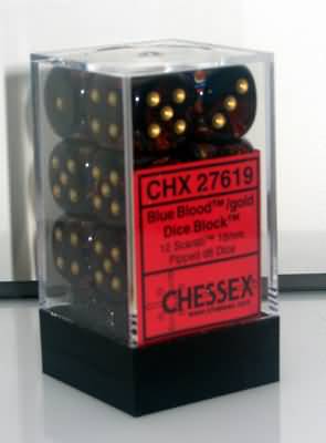 Scarab Blue Blood/Gold 16mm D6 Dice Chessex    | Red Claw Gaming