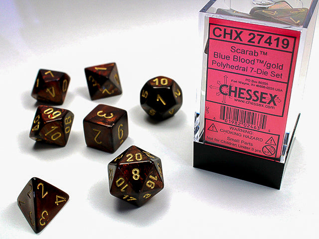 SCARAB 7-DIE SET BLUE BLOOD/GOLD Dice Chessex    | Red Claw Gaming