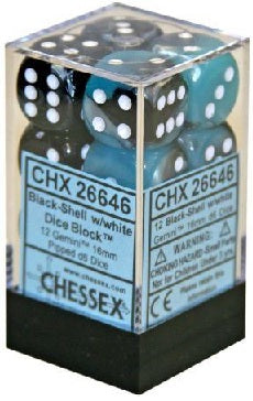 Gemini Black-Shell with White 16mm D6 Dice Chessex    | Red Claw Gaming