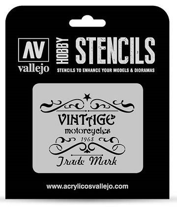HOBBY STENCIL VINTAGE MOTORCYCLES SIGN Vallejo Stencil Vallejo    | Red Claw Gaming