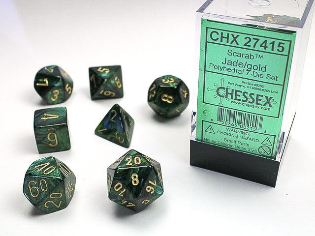 SCARAB 7-DIE SET JADE/GOLD Dice Chessex    | Red Claw Gaming