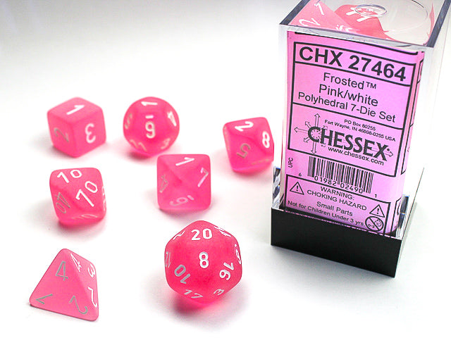 FROSTED 7-DIE SET PINK/WHITE Dice Chessex    | Red Claw Gaming