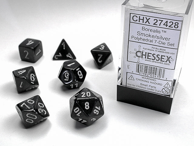 BOREALIS 7-DIE SET SMOKE/SILVER Dice Chessex    | Red Claw Gaming