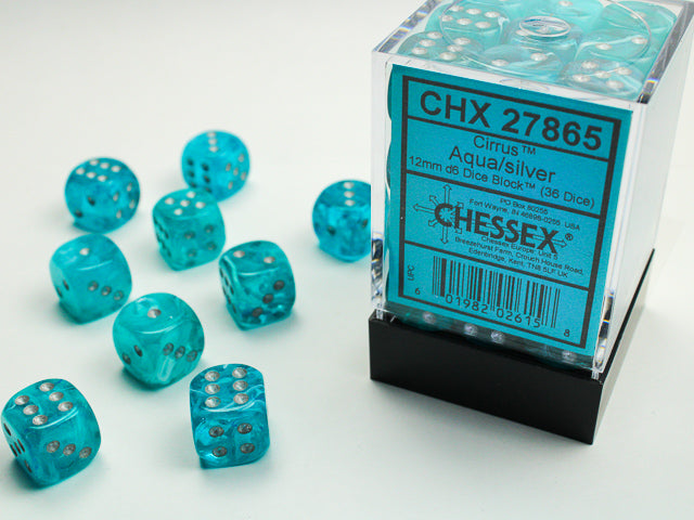 Cirrus Aqua/Silver 12mm D6 Dice Chessex    | Red Claw Gaming