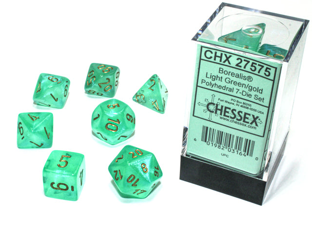 BOREALIS 7-DIE SET LIGHT GREEN/GOLD LUMINARY Dice Chessex    | Red Claw Gaming