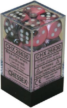 GEMINI 12D6 BLACK-PINK WITH WHITE 16MM Dice Chessex    | Red Claw Gaming