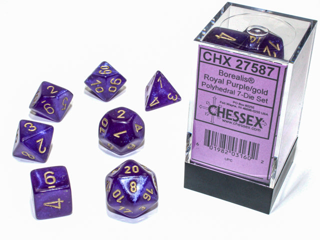 BOREALIS 7-DIE SET ROYAL PURPLE/GOLD LUMINARY Dice Chessex    | Red Claw Gaming
