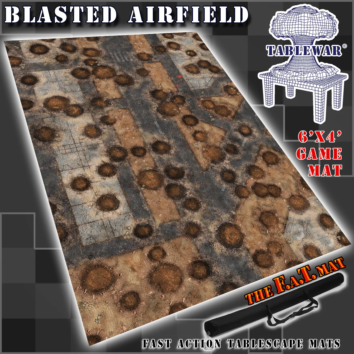 F.A.T. MATS: BLASTED AIRFIELD 6x4 Gaming Mat F.A.T. Mats    | Red Claw Gaming
