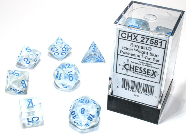 BOREALIS 7-DIE SET ICICLE/LIGHT BLUE LUMINARY Dice Chessex    | Red Claw Gaming