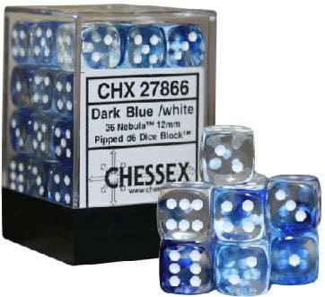 Nebula Dark Blue/White 12mm D6 Dice Chessex    | Red Claw Gaming