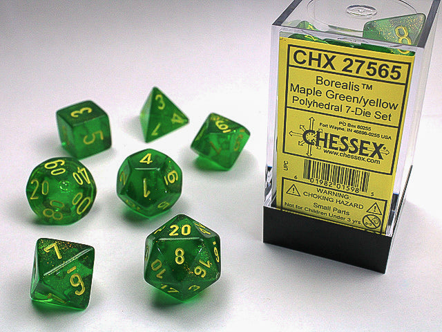 BOREALIS 7-DIE SET MAPLE GREEN/YELLOW Dice Chessex    | Red Claw Gaming