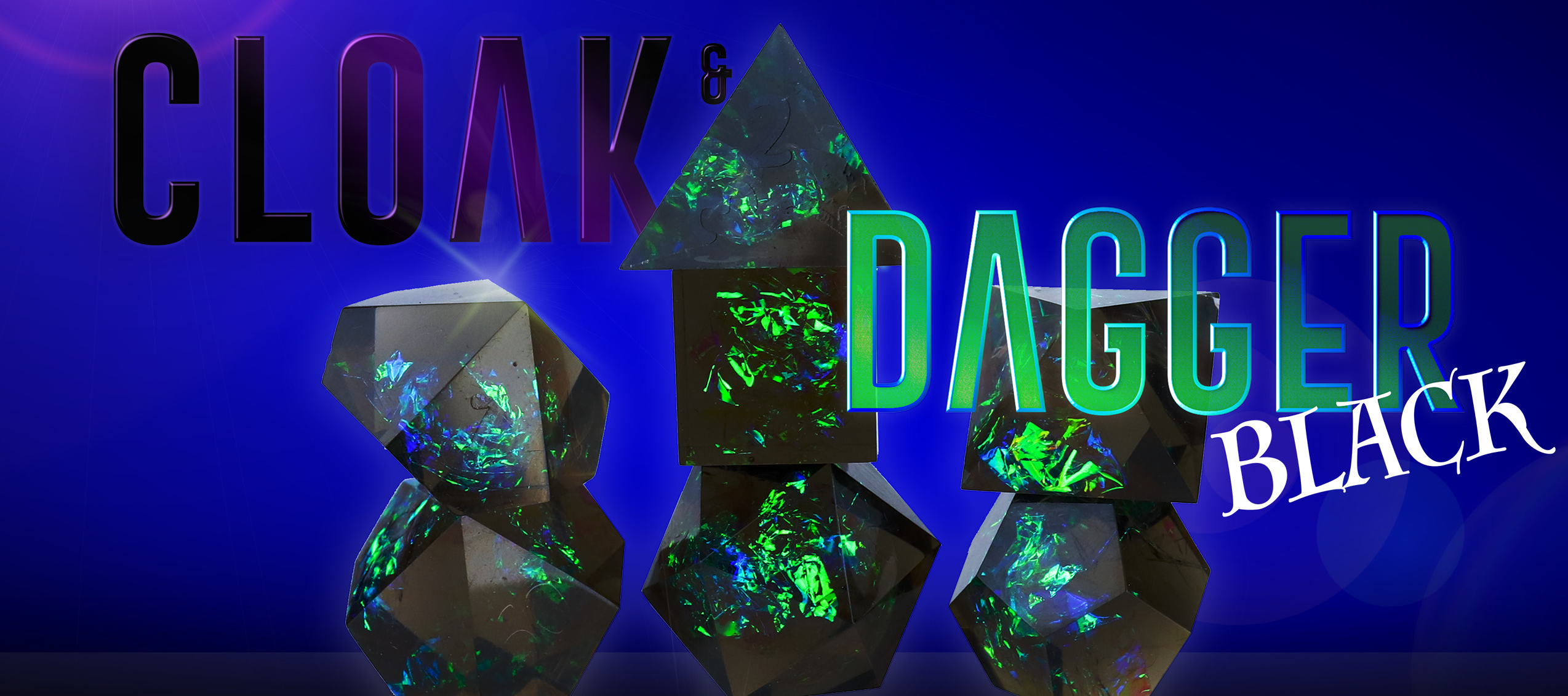 CLOAK AND DAGGER BLACK 7-DIE SET Dice Universal Distribution    | Red Claw Gaming