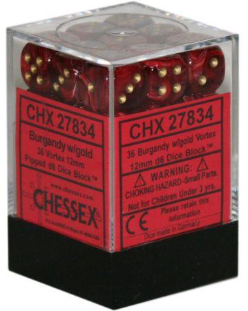 Vortex Burgundy/Gold 12mm D6 Dice Chessex    | Red Claw Gaming