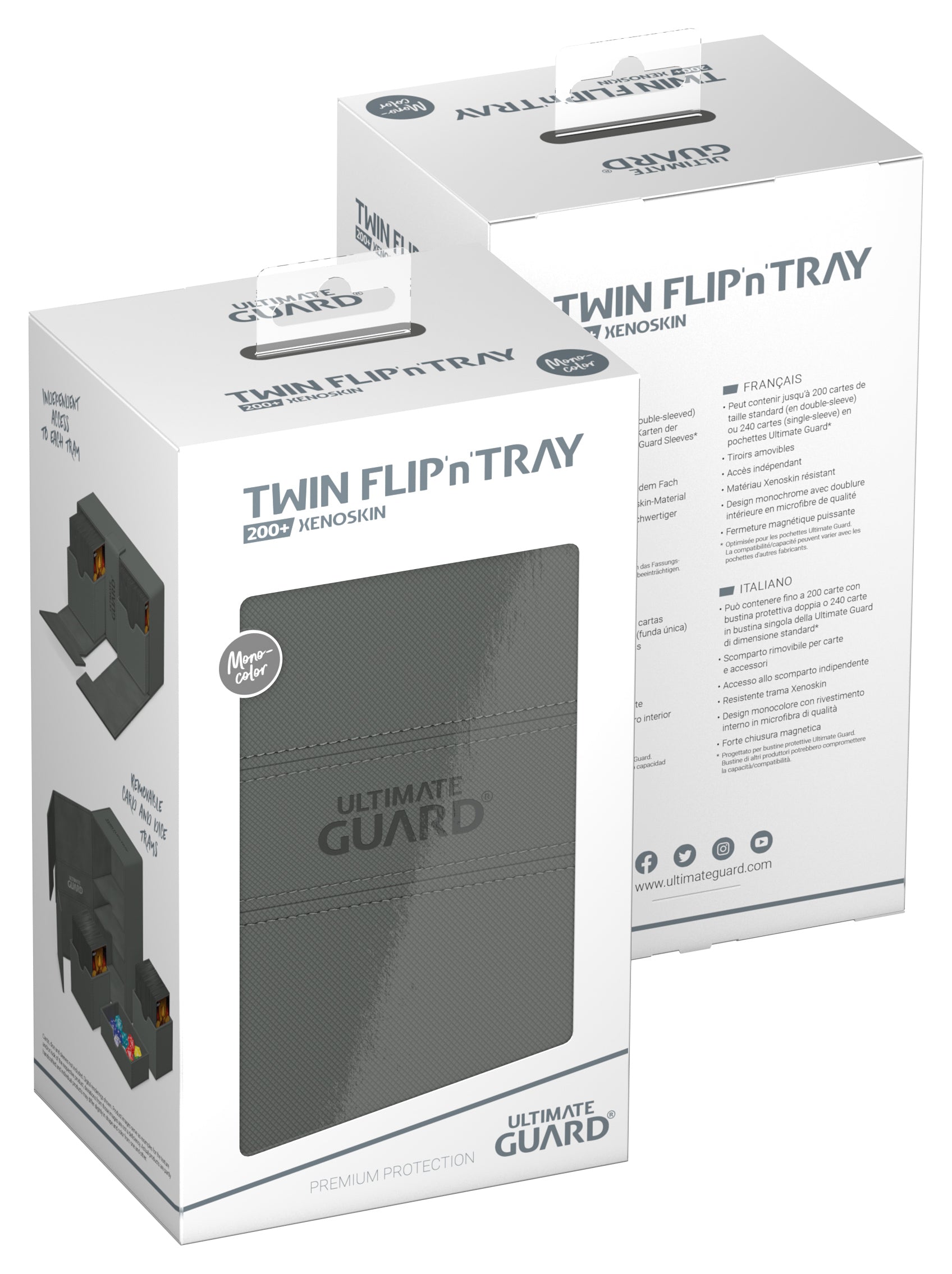 UG TWIN FLIP N TRAY DECK CASE MONOCOLOR GREY 200+ Deck Box Ultimate Guard    | Red Claw Gaming