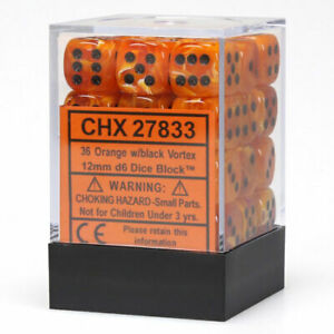 Vortex Orange/Black 12mm D6 Dice Chessex    | Red Claw Gaming