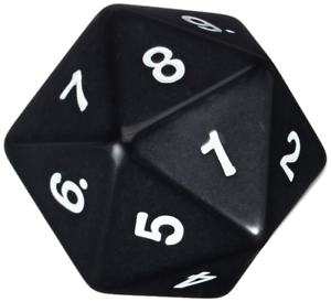 Jumbo Opaque D20 (Countdown) Dice Universal DIstribution Black   | Red Claw Gaming
